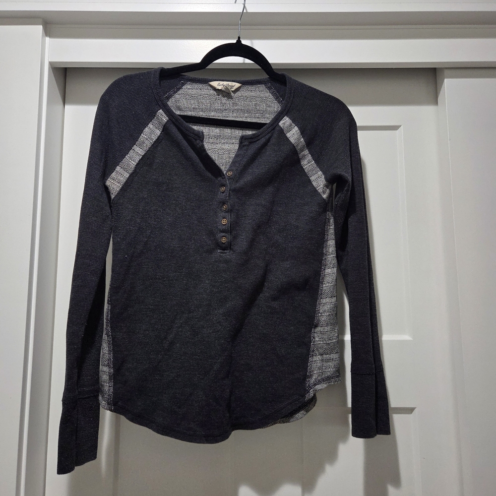 Lucky Brand Charcoal Henley with Light Gray Accents